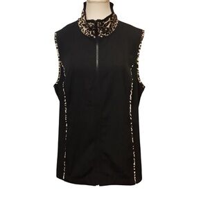 CJ BANKS BLACK WITH LEOPARD PRINT TRIM ZIP-UP SLEEVELESS VEST/ Size 1X
